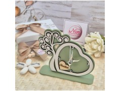 Bomboniera Solidale Cuorematto Orologio Tempo d'Amore - Albero della Vita Verde in Legno con Nome Personalizzato