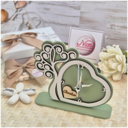 Bomboniera Solidale Cuorematto Orologio Tempo d'Amore - Albero della Vita Verde in Legno con Nome Personalizzato