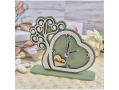 Bomboniera Solidale Cuorematto Orologio Tempo d'Amore - Albero della Vita Verde in Legno con Nome Personalizzato