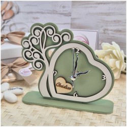 Bomboniera Solidale Cuorematto Orologio Tempo d'Amore - Albero della Vita Verde in Legno con Nome Personalizzato