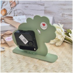 Bomboniera Solidale Cuorematto Orologio Tempo d'Amore - Albero della Vita Verde in Legno con Nome Personalizzato