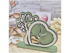 Bomboniera Solidale Cuorematto Orologio Tempo d'Amore - Albero della Vita Verde in Legno con Nome Personalizzato