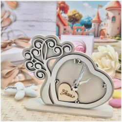Bomboniera Solidale Cuorematto Orologio "Tempo d'Amore" - Albero della Vita Panna in Legno con Nome Personalizzato