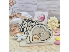 Bomboniera Solidale Cuorematto Orologio "Tempo d'Amore" - Albero della Vita Panna in Legno con Nome Personalizzato