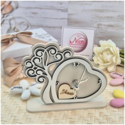 Bomboniera Solidale Cuorematto Orologio "Tempo d'Amore" - Albero della Vita Panna in Legno con Nome Personalizzato