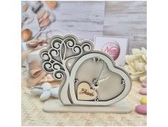 Bomboniera Solidale Cuorematto Orologio "Tempo d'Amore" - Albero della Vita Panna in Legno con Nome Personalizzato