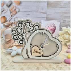 Bomboniera Solidale Cuorematto Orologio "Tempo d'Amore" - Albero della Vita Panna in Legno con Nome Personalizzato