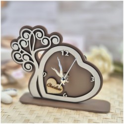 Bomboniera Solidale Cuorematto Orologio Tempo d'Amore - Albero della Vita Tortora in Legno con Nome Personalizzato