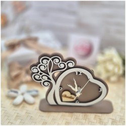 Bomboniera Solidale Cuorematto Orologio Tempo d'Amore - Albero della Vita Tortora in Legno con Nome Personalizzato