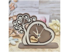 Bomboniera Solidale Cuorematto Orologio Tempo d'Amore - Albero della Vita Tortora in Legno con Nome Personalizzato