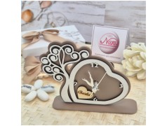 Bomboniera Solidale Cuorematto Orologio Tempo d'Amore - Albero della Vita Tortora in Legno con Nome Personalizzato