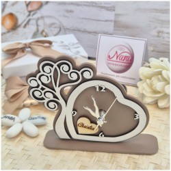 Bomboniera Solidale Cuorematto Orologio Tempo d'Amore - Albero della Vita Tortora in Legno con Nome Personalizzato