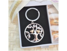 Albero della Vita Bomboniera portachiavi con Cuori Oro e Scatola Felicità