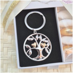 Albero della Vita Bomboniera portachiavi con Cuori Oro e Scatola Felicità