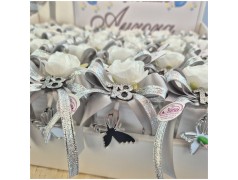 Bomboniera 18 Anni Scatolina Cube Silver Dream con Rosa Bianca, Farfalla e Numero 18