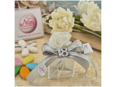 Bomboniera 18 Anni Scatolina Cube Silver Dream con Rosa Bianca, Farfalla e Numero 18
