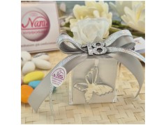 Bomboniera 18 Anni Scatolina Cube Silver Dream con Rosa Bianca, Farfalla e Numero 18