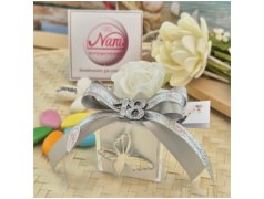 Bomboniera 18 Anni Scatolina Cube Silver Dream con Rosa Bianca, Farfalla e Numero 18
