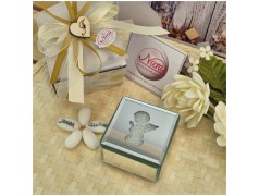 Bomboniera Hervit Scatola Porta Gioie in Vetro Specchiato Angioletto  e Cristalli