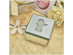 Bomboniera Hervit Scatola Porta Gioie in Vetro Specchiato Angioletto  e Cristalli