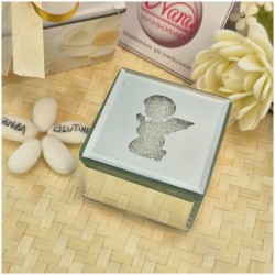 Bomboniera Hervit Scatola Porta Gioie in Vetro Specchiato Angioletto  e Cristalli