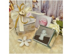 Bomboniera Hervit Scatola Porta Gioie in Vetro Specchiato Angioletto  e Cristalli