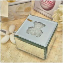 Bomboniera Hervit Scatola Porta Gioie in Vetro Specchiato Orsetto e Cristalli