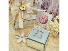 Bomboniera Hervit Scatola Porta Gioie in Vetro Specchiato Orsetto e Cristalli