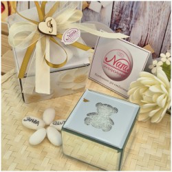 Bomboniera Hervit Scatola Porta Gioie in Vetro Specchiato Orsetto e Cristalli