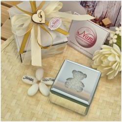 Bomboniera Hervit Scatola Porta Gioie in Vetro Specchiato Orsetto e Cristalli