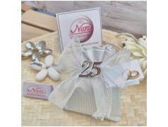 Bomboniera 25° Anniversario Nozze d'Argento Sacchetto Silver Light con Numero 25 Specchiato