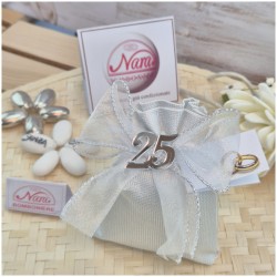 Bomboniera 25° Anniversario Nozze d'Argento Sacchetto Silver Light con Numero 25 Specchiato