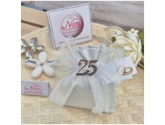 Bomboniera 25° Anniversario Nozze d'Argento Sacchetto Silver Light con Numero 25 Specchiato