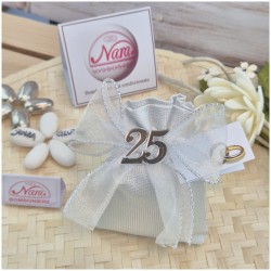Bomboniera 25° Anniversario Nozze d'Argento Sacchetto Silver Light con Numero 25 Specchiato