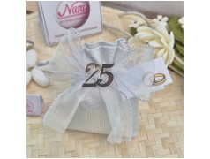 Bomboniera 25° Anniversario Nozze d'Argento Sacchetto Silver Light con Numero 25 Specchiato