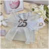 Bomboniera 25° Anniversario Nozze d'Argento Sacchetto Silver Light con Numero 25 Specchiato