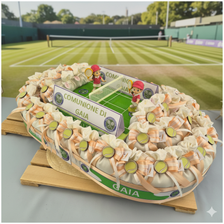 Bomboniera Tennis Wimbledon con Campo Centrale e Palline in Legno
