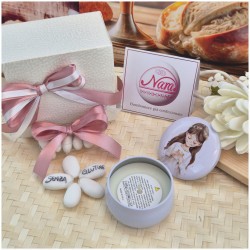 Bomboniera Solidale Cuorematto Candela in Latta "La Mia Prima Comunione" - Illustrazione Bimba con Calice