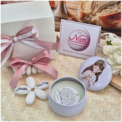 Bomboniera Solidale Cuorematto Candela in Latta "La Mia Prima Comunione" - Illustrazione Bimba con Calice