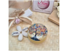 Bomboniera Solidale Cuorematto Candela in Latta Albero della Vita - Illustrazione Artistica Multicolor