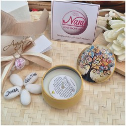 Bomboniera Solidale Cuorematto Candela in Latta Albero della Vita - Illustrazione Artistica Multicolor