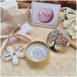 Bomboniera Solidale Cuorematto Candela in Latta Albero della Vita - Illustrazione Artistica Multicolor