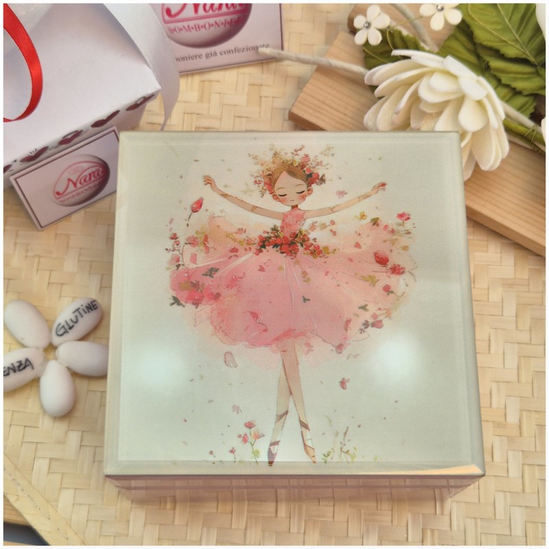 Bomboniera Solidale Cuorematto Portagioie in Legno Sogno di Ballerina - Cofanetto Gioielli con Interno in Velluto