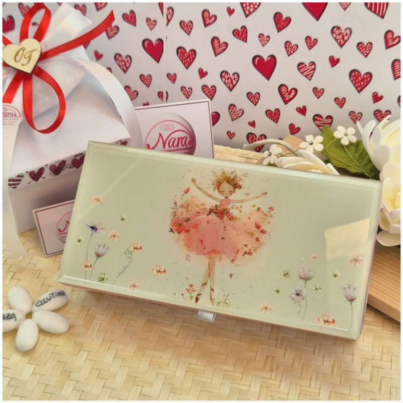 Bomboniera Solidale Cuorematto Portagioie grande in Vetro "Sogno di Ballerina" - Cofanetto Gioielli con Interno in Velluto