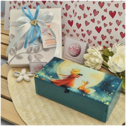 Bomboniera Solidale Cuorematto Scatola Rettangolare in Vetro Il Piccolo Principe - Cofanetto Blu Notte con Interno in Velluto
