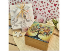 Bomboniera Solidale Cuorematto Portagioie in Vetro Albero della Vita - Cofanetto Artistico Ocra con Interno in Velluto