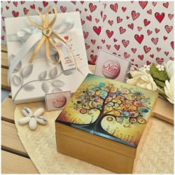 Bomboniera Solidale Cuorematto Portagioie in Vetro Albero della Vita - Cofanetto Artistico Ocra con Interno in Velluto