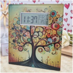 Bomboniera Solidale Cuorematto Orologio Digitale in Vetro con Temperatura - Collezione "Tempo di Emozioni" Albero della vita