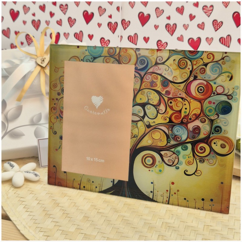 Bomboniera Solidale Cuorematto Portafoto in Vetro Artistico Albero della vita