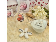 Bomboniera Matrimonio e Anniversario Clessidra "Ti Giro e M'Innamoro" - Vetro con Sabbia Bianca e Frase Romantica